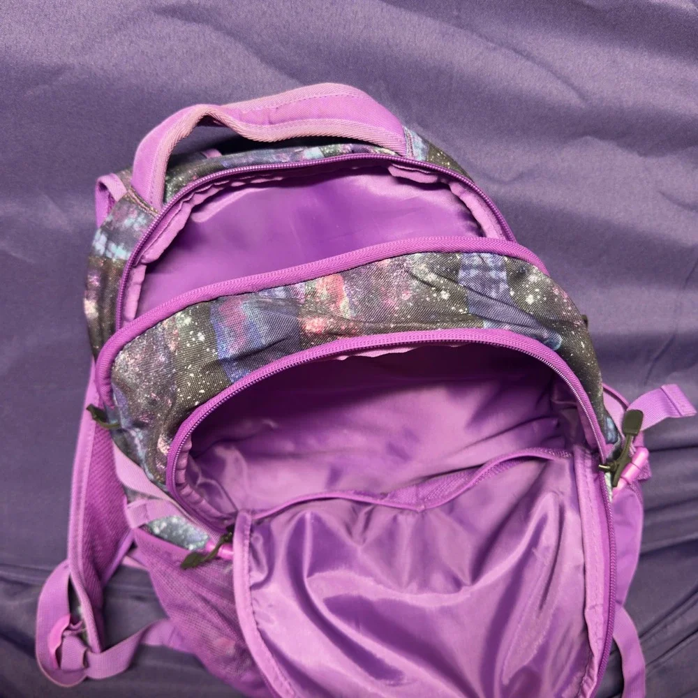Purple Galaxy Print Backpack Front Pocket‎ Mesh Sides Adjustable Straps School